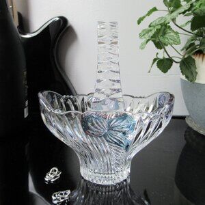 Lead Crystal Cut Glass Candy Bowl Basket Blue Flower